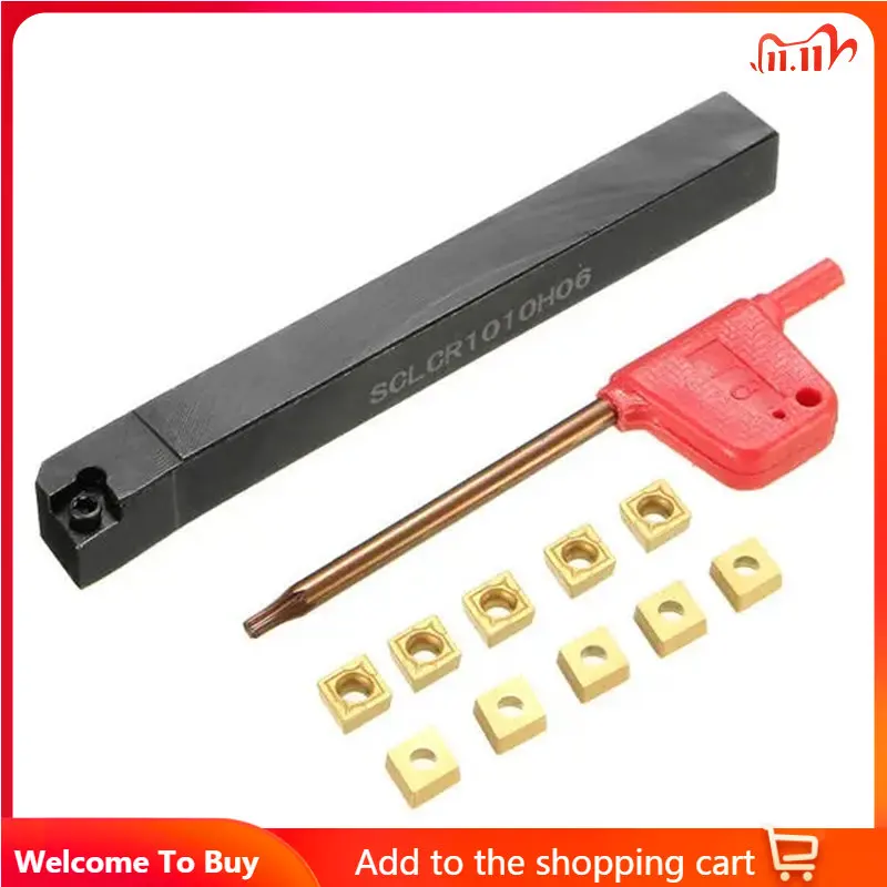 

Lathe Turning Tool 1Pcs SCLCR1010H06 10x100mm Boring Bar Turning Tool Holder + 10Pcs CCMT0602 Inserts + 1Pcs Wrench