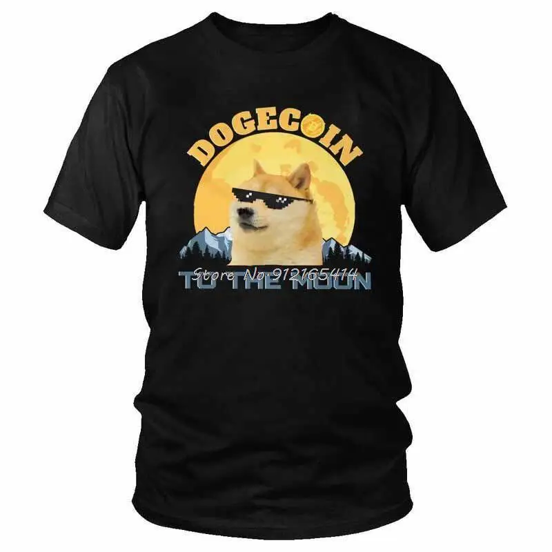 

Футболка Humor Dogecoin To The Moon Bitcoin, Мужская графическая футболка, хлопковая смешная футболка с изображением собаки Шиба-ину, футболки, топы, уличн...