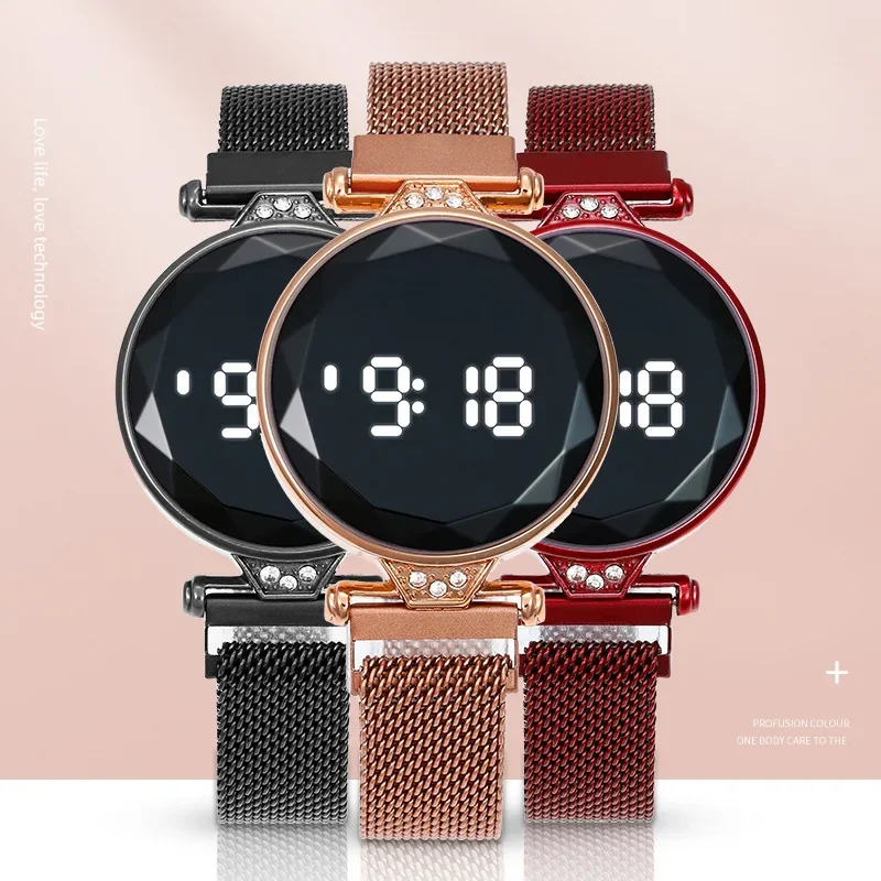 

Magnetic Women Watches Rose Gold Stainless Steel Mesh Strap Ladies Electronic Wristwatches Minimalist Women Clock Reloj De Mujer