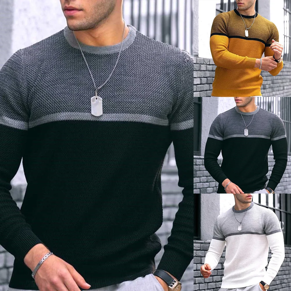 

Men Casual Slim Round Neck Long Sleeve Muscle Knit Sweater Jumper Warm Pullover Tee Tops Mens Thermal Tops