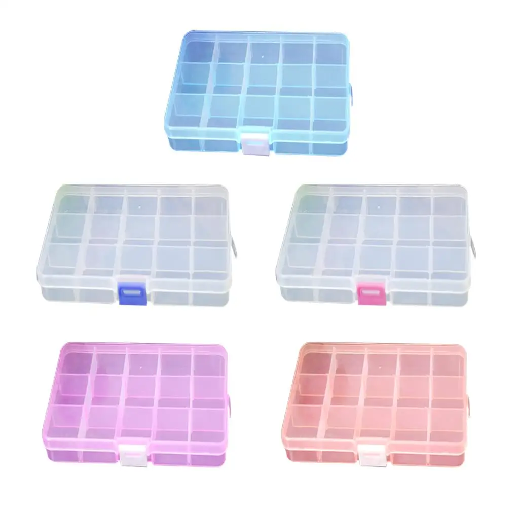 

Plastic 15 Slots Adjustable Jewelry Storage Box Case Craft Organizer Beads medicine pill box
