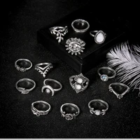 simple creative 14 pcsset water drop flowers hollow carved rings set jewelry accessories for women