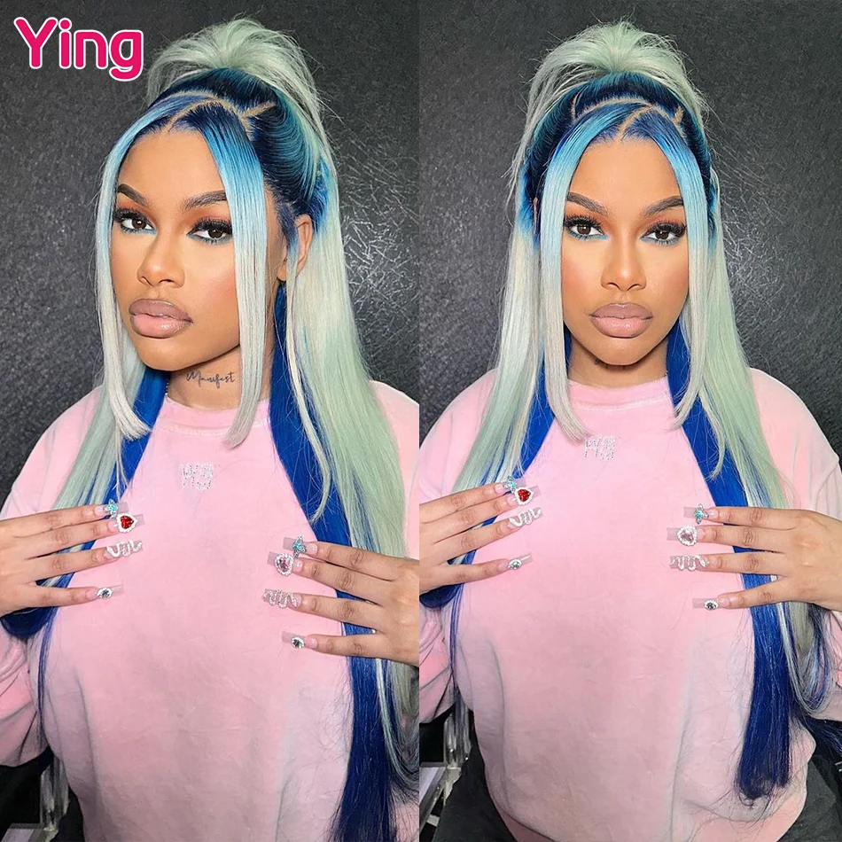 Ying Omber Bleu 613 Bone Straight 13x6 Human Hair Blonde Lace Frontal Wig 180% Brazilian Remy 13X4 Transparent Lace Front Wig
