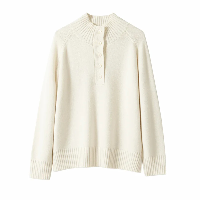 Свободный свитер из овечьей шерсти с вырезом на пуговицах реглан зимний джемпер