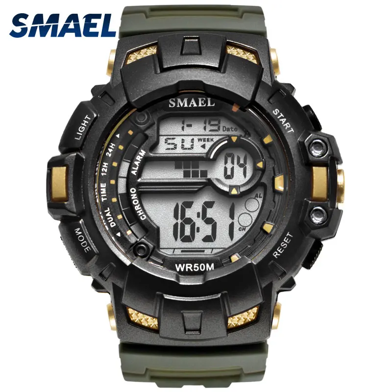 

LED Digital Wrsitwatches SMAEL Army Green Clocks Men S Shock Resistant Military Watches Band 1532A Sport Wtaches 50M Waterproof