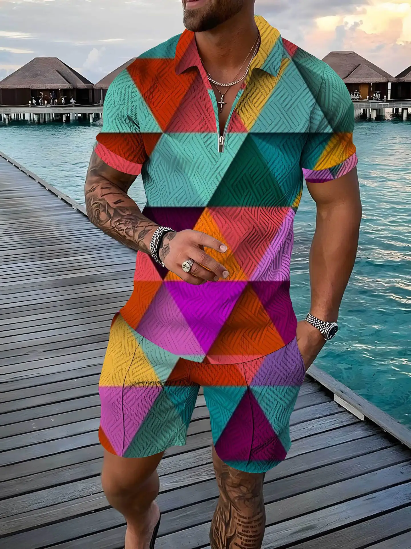 

Summer New Fashion Men Polo Shirt Sets For Male Jogging Sport Tracksuit Oversize Suit 3D Print Casual Outfit Streetwear 2-piece