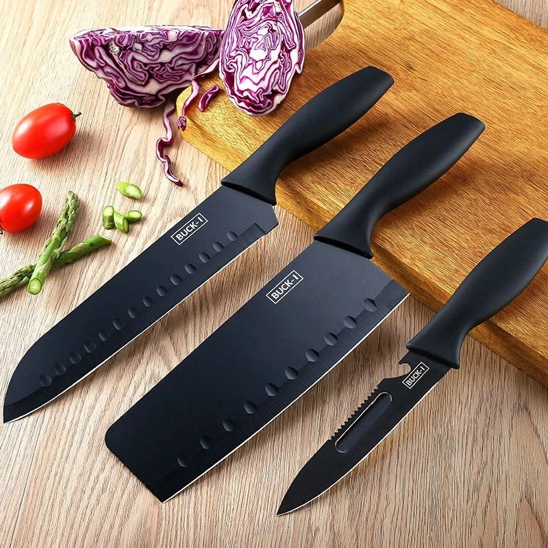 Matte Black Titanium Plated Knife Stainless Steel Kitchen Knife Sharp Professional Knife For Chef Cooking Cutting