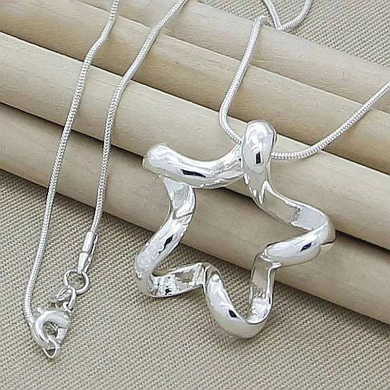 

JINGLIN 925 Sterling Silver Starfish Pendant Necklace 18 Inch Snake Chain For Women Fashion Wedding Engagement Jewelry Gift