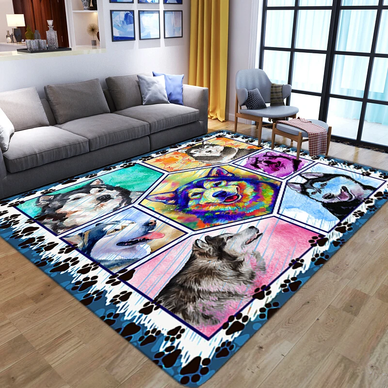 

Cartoon Cute Dog 3D Carpet Living Room Large Soft Flannel Bedroom Bedside Sofa Washable Rug Children Play Area Floor Mat Doormat