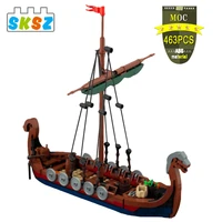 moc medieval viking ship model building blocks sailboat diy bricks collection exquisite ornaments kids toys room decoration gift
