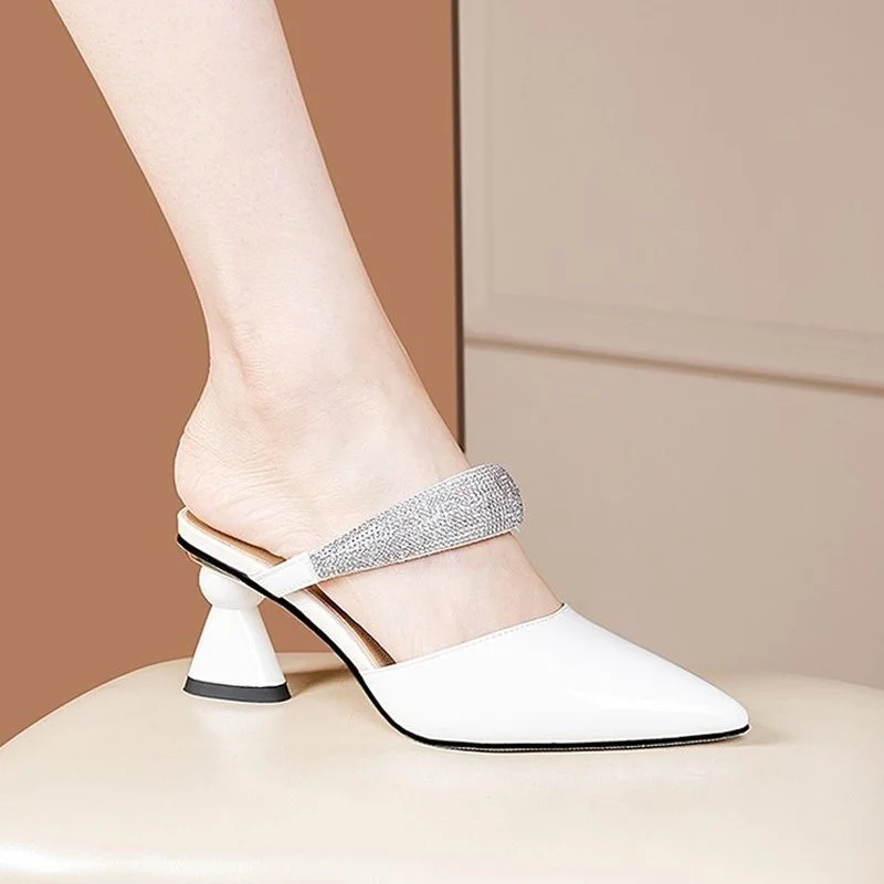 

2022 New Rhinestone Pointed Toe Strange Style Women's Slippers Slides Summer Elegant Party High Heels Luxury Brand Shoes Women