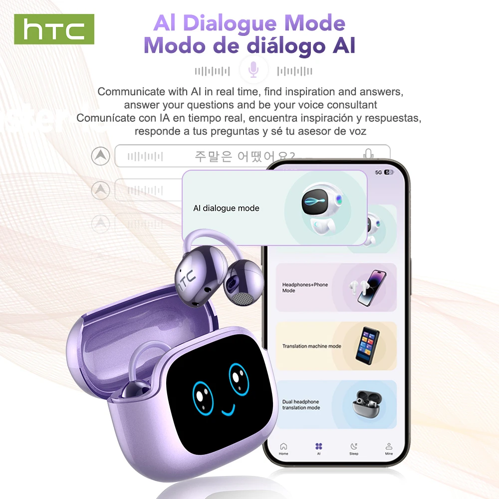 Фото Наушники-переводчики HTC NE32 с клипсой, Bluetooth, многофункциональным LCD-экраном, HiFi-звуком, HD-звонками, TWS-наушники №4