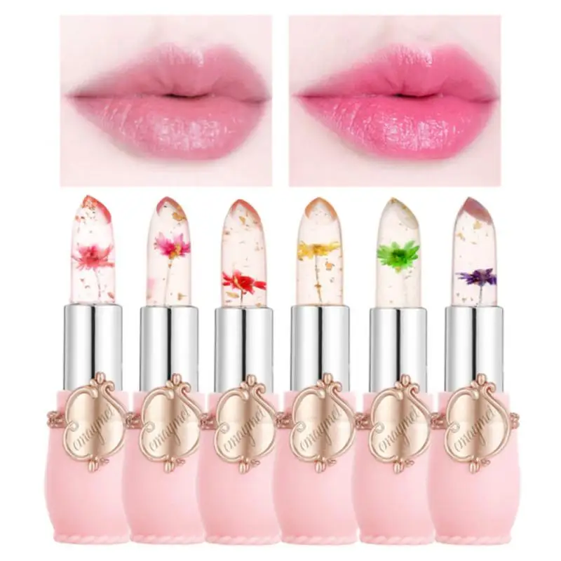 

6pcs NEW Lipstick Set Flower Jelly Crystal Clear Lip Balm Kit Long Lasting Lips Moisturizer Temperature Color Change Pink
