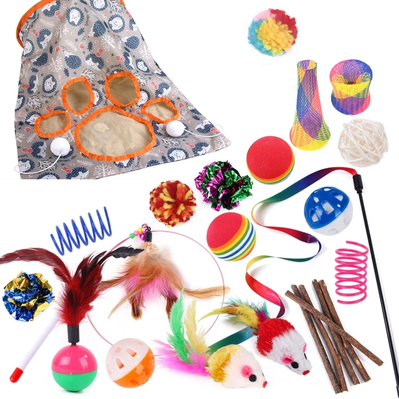 

20x Fluffy Mouse Toys Tunnel Catnip Fish Feather Mice Ball Set