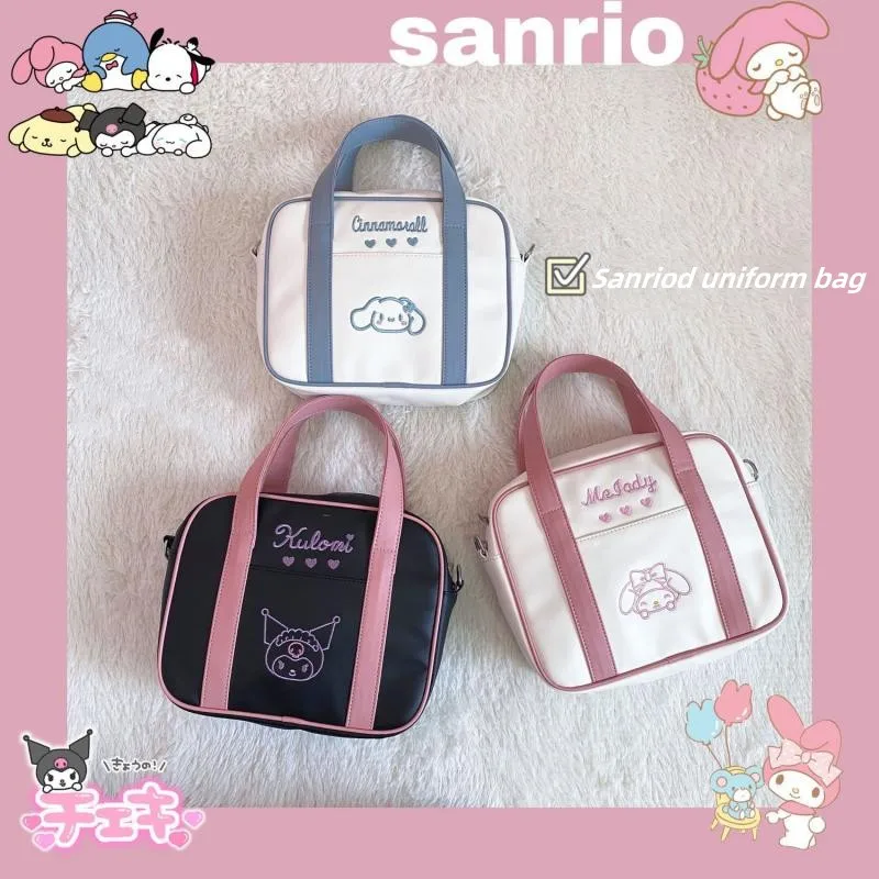 

Kawaii Sanriod Anime Hobby Cinnamoroll My Melody Kuromi Portable Diagonal Uniform Bag Daily Going Sundries Storage Versatile