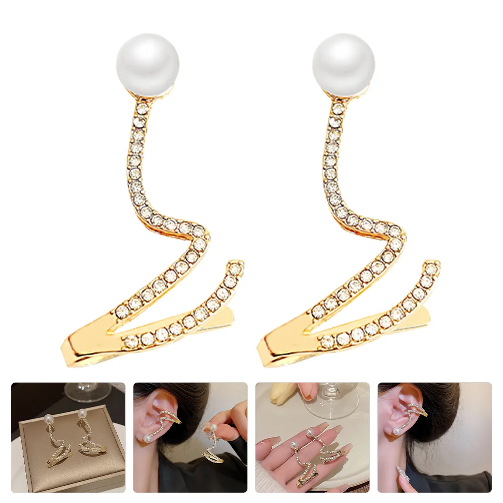 

Dainty Metal Pearl Ear Cuff Rhinestone Earrings Women Earrings Ear Cuff Earrings Statement Earrings Clip On Earrings