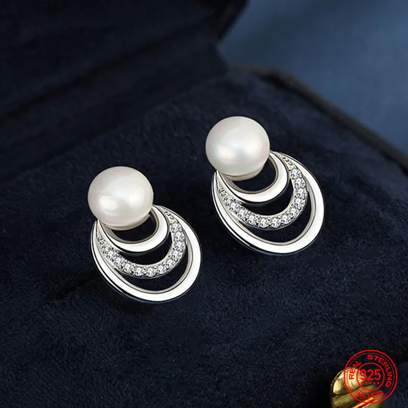 

TIEEYINY 925 Sterling Silver Pearl Moon Earrings For Women Fashion Jewelry Gift
