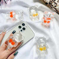 ins stereo bear phone stand transparent cherry cartoon retractable phone grip for iphone samsung mobile phone accessories