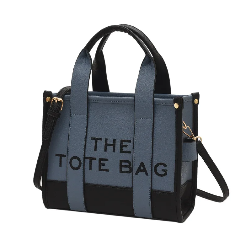 2023 New Women's Bag Solid Color Spliced PU Letter Tote Bag Simple Casual Crossbody Large Capacity Handbag Bags Shoulder Female