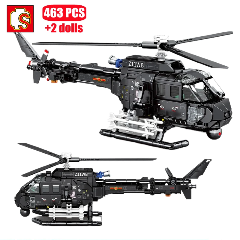 

SEMBO Military Aircraft Set Z-11B Attack Helicopter Building Blocks City Police Soldiers Armed Airplane Bricks Toys For Children