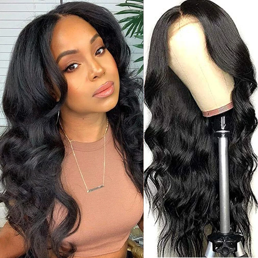 

RONGDUOYI Glueless Body Wave Lace Front Wig Deep Part Synthetic Lace Wig Black Wavy Wig For Black Women Cosplay Daily Used Wig