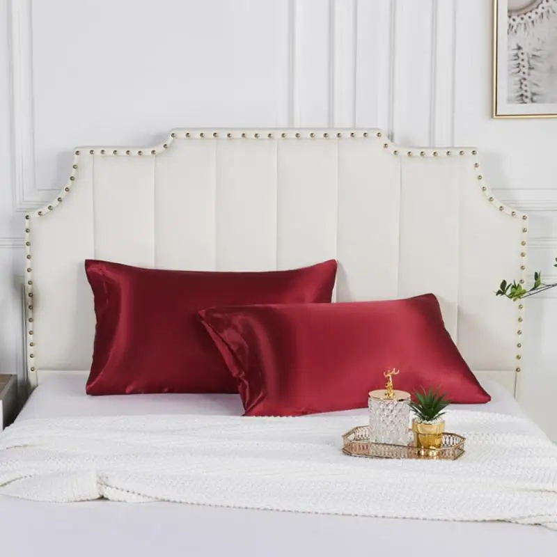 

Comfortable Silk Pillowcases Anti-allergy Home Decorative For Bed Throw Pillowcase Solid Color Pillow Case Home Bedding Soft