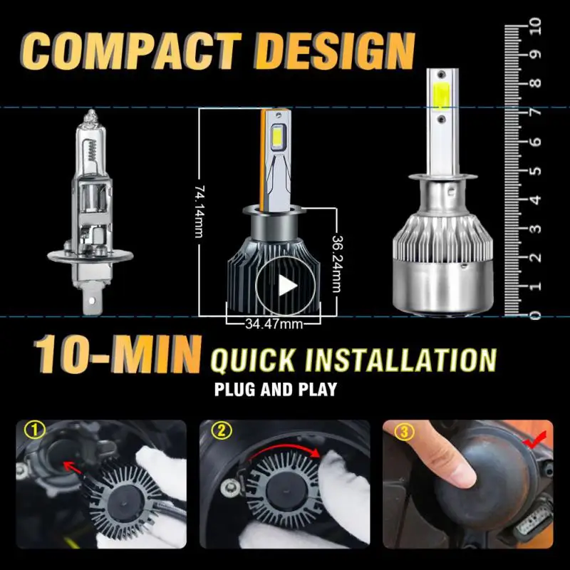 

Durable Double Copper Tube Led Headlight Ip68 Auto Lamp Long Service Life High Power Turbo Lamp Low Pollution Automobile 6000k