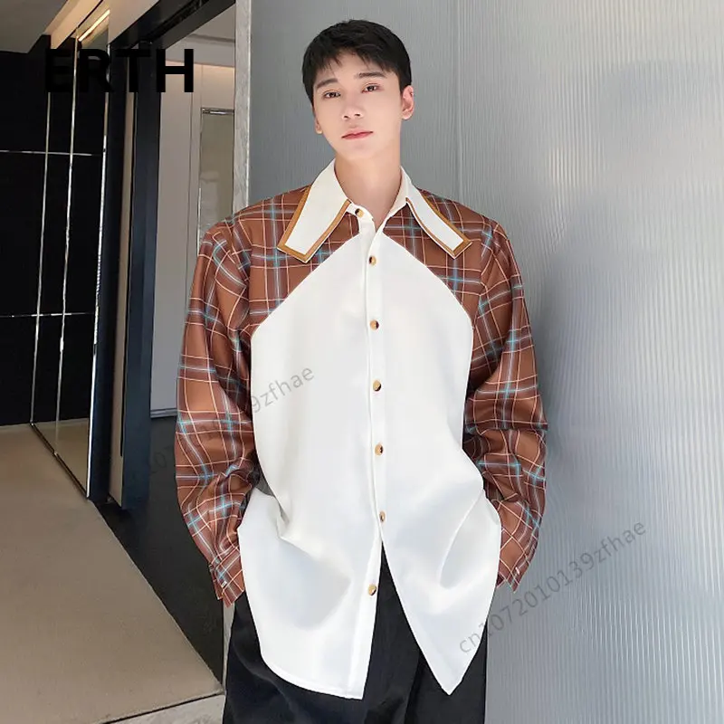 

Мужская рубашка с отложным воротником ERTH, модная рубашка с длинным рукавом, корейский контрастный дизайн, весна 2023