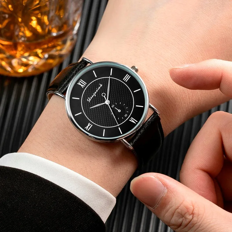 Часы наручные мужские кварцевые с кожаным ремешком модные светящиеся в деловом