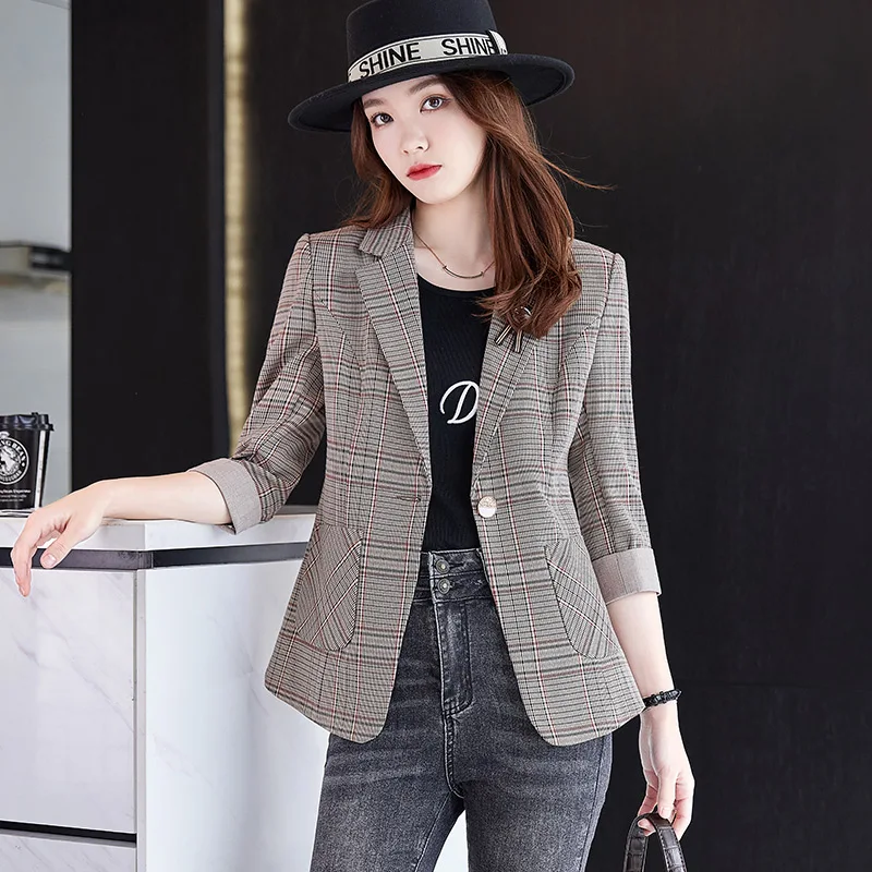 Клетчатый маленький костюм женская верхняя одежда новинка 2024 корейская мода