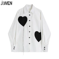 awen fashion womens long sleeve shirts korean loose harajuku heart pirnted casual streetwear 2022 summer female blouse top