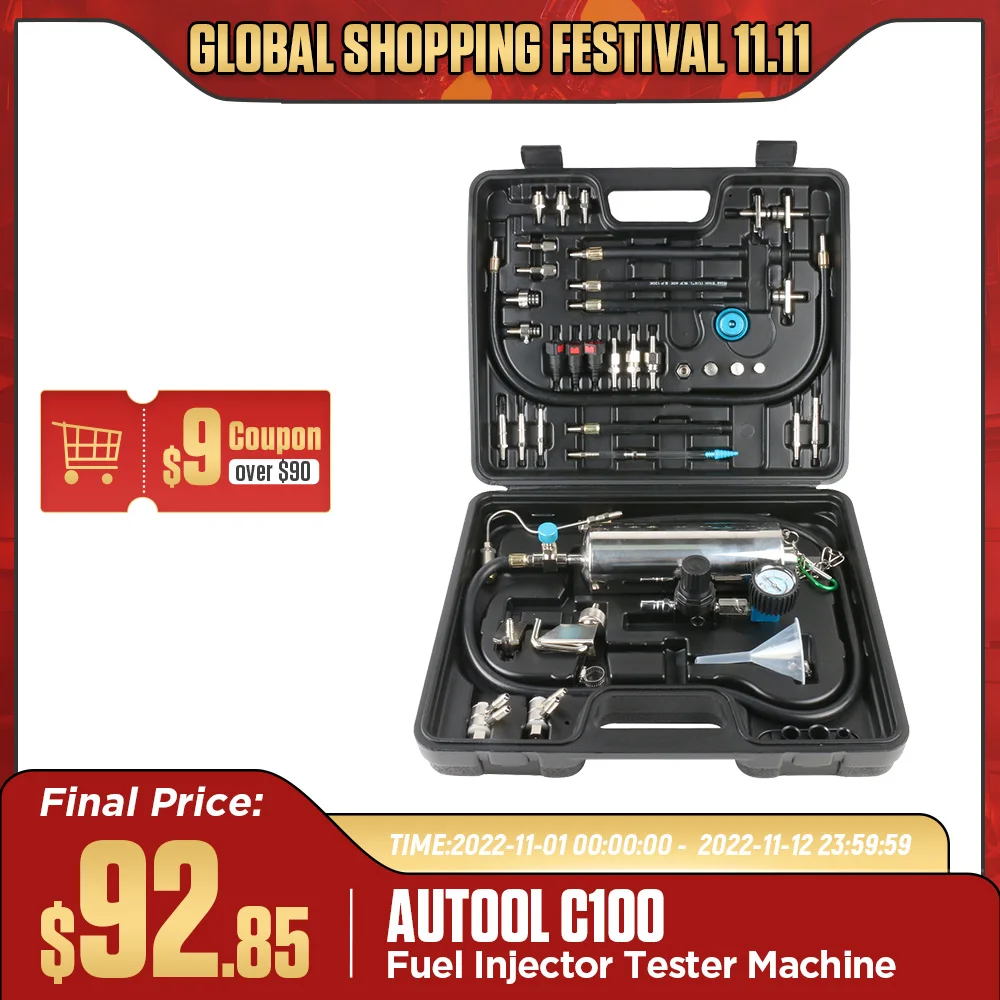 

AUTOOL C100 Fuel Injector Tester Machine Non-Dismantle Automotive Injector Cleaner Petrol Throttle Nozzle Injector Washing Tool