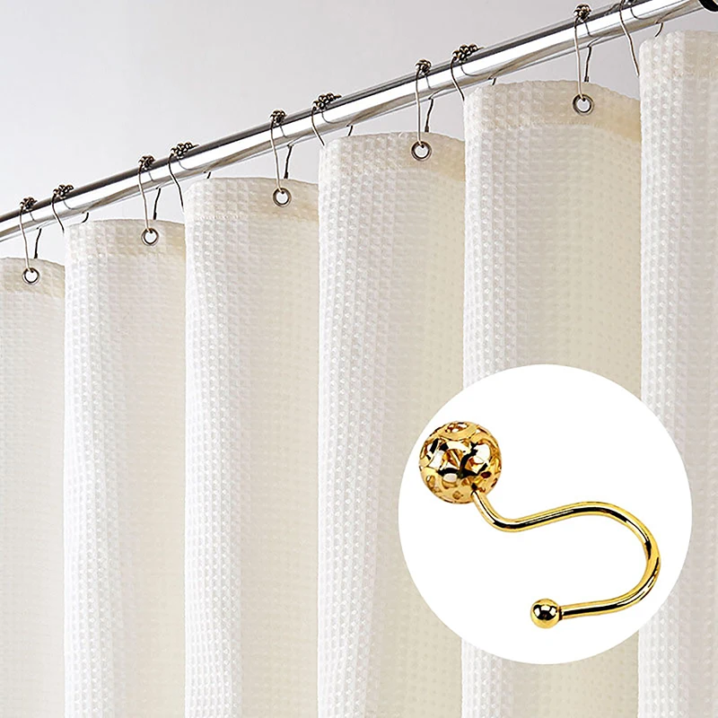 

12/24 Pcs Rustproof Hollow Ball Shower Curtain Hooks Decorative Metal Shower Curtain Rings for Bathroom Rod 22-30mm