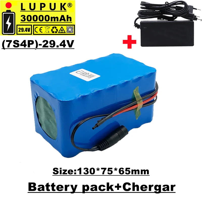 

24V lithium ion battery pack, 7s4p 29V 30ah, suitable for bicycles, motorcycles, electric scooters, built-in BMS 15a+ charger