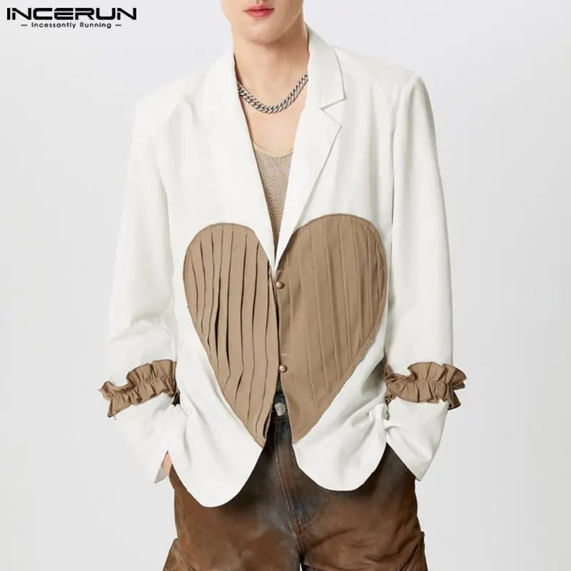 Мужской Блейзер INCERUN в стиле пэчворк с отложным воротником и длинным рукавом