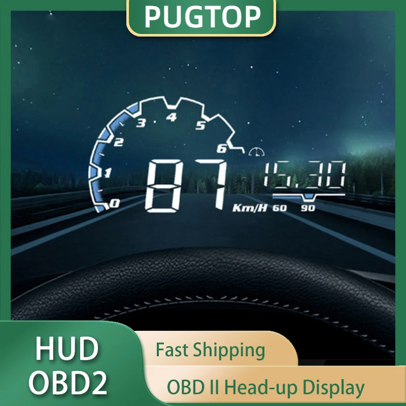 

Автомобильный дисплей на лобовое стекло HUD 5,5 дюйма, дисплей на лобовое стекло OBD II EUOBD, автомобильная электроника, сигнализация превышения скорости и напряжения