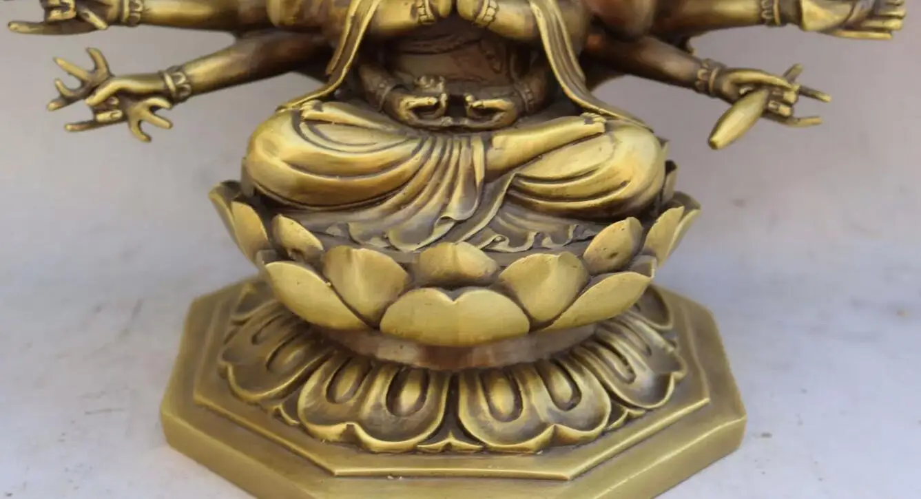 Китайская Бронзовая статуя Будды Lotus1000 Arms Avalokiteshvara Kwan-yin 11 дюймов