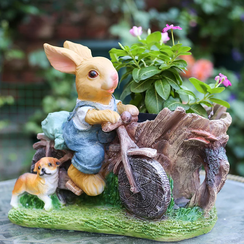 Garden decoration garden decoration creative outdoor gardening decoration animal flowerpot resin rabbit flowerpot decoration
