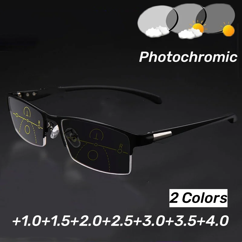 Мужские фотохромные очки для чтения в полуоправе новые модные мультифокальные