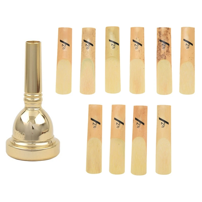 

Alto Trombone Copper Mouthpiece Mouth Piece 6.5AL Gold With 10Pcs Alto Saxophone Sax Reeds Classic Alto Reed
