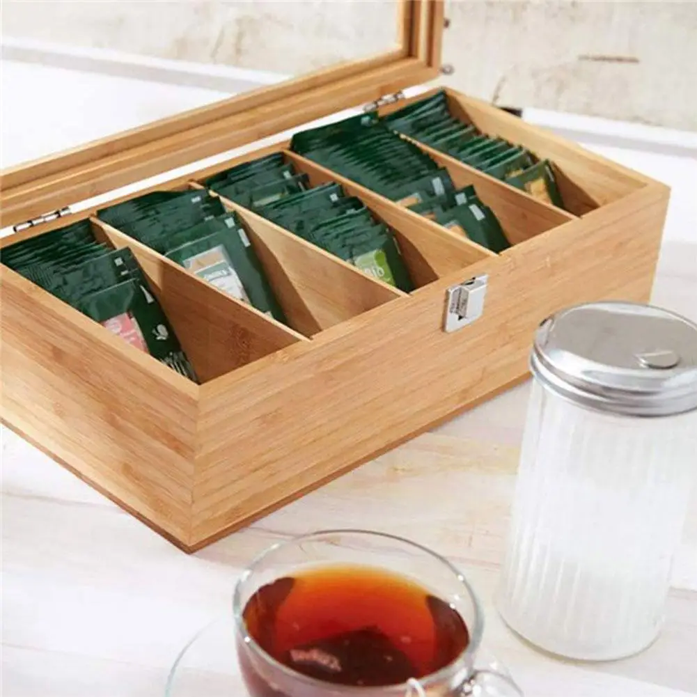 

5 Compartments Bamboo Tea Box Coffee Tea Bag Storage Holder Organizer For Kitchen Cabinets Home Tea Jewelry Holders X1b9