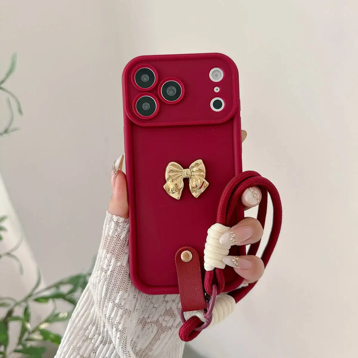 Фото Мягкий чехол для телефона с 3D золотым бантом и ремешком для iPhone 17 16 15 14 13 12 11 Pro Max XS Max XR X Air 16E 6 6s 7 8 Plus SE 2 3 №2