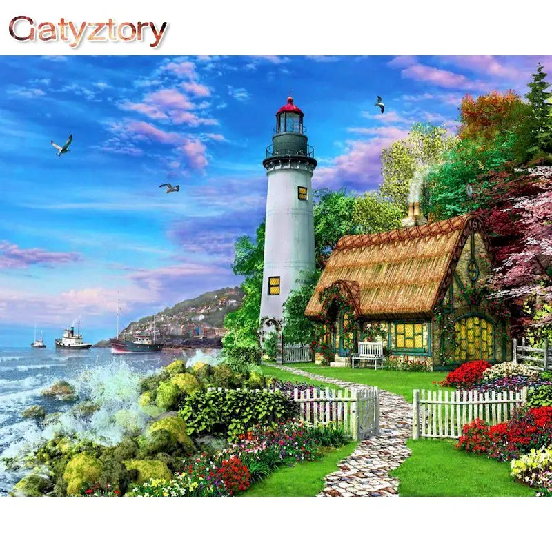 

GATYZTORY Painting By Numbers Gift Seaside TownPainting Artwork For Adults Drawing By Numbers Home Decors On Canvas Kill Time