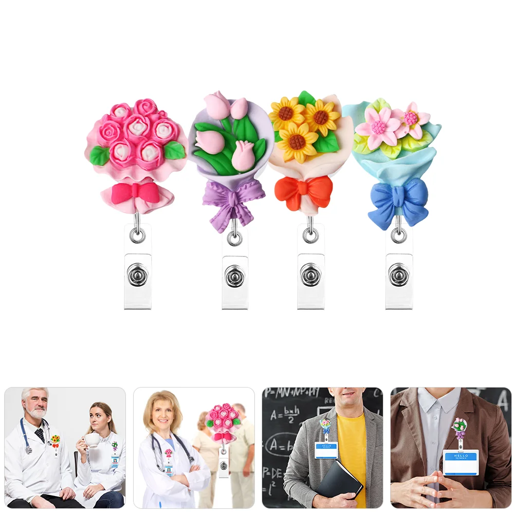 

4 Pcs Easy Buckle Nurse Badge Holder Gifts Retractable Cards Holder Detachable Badge Clips Buckles