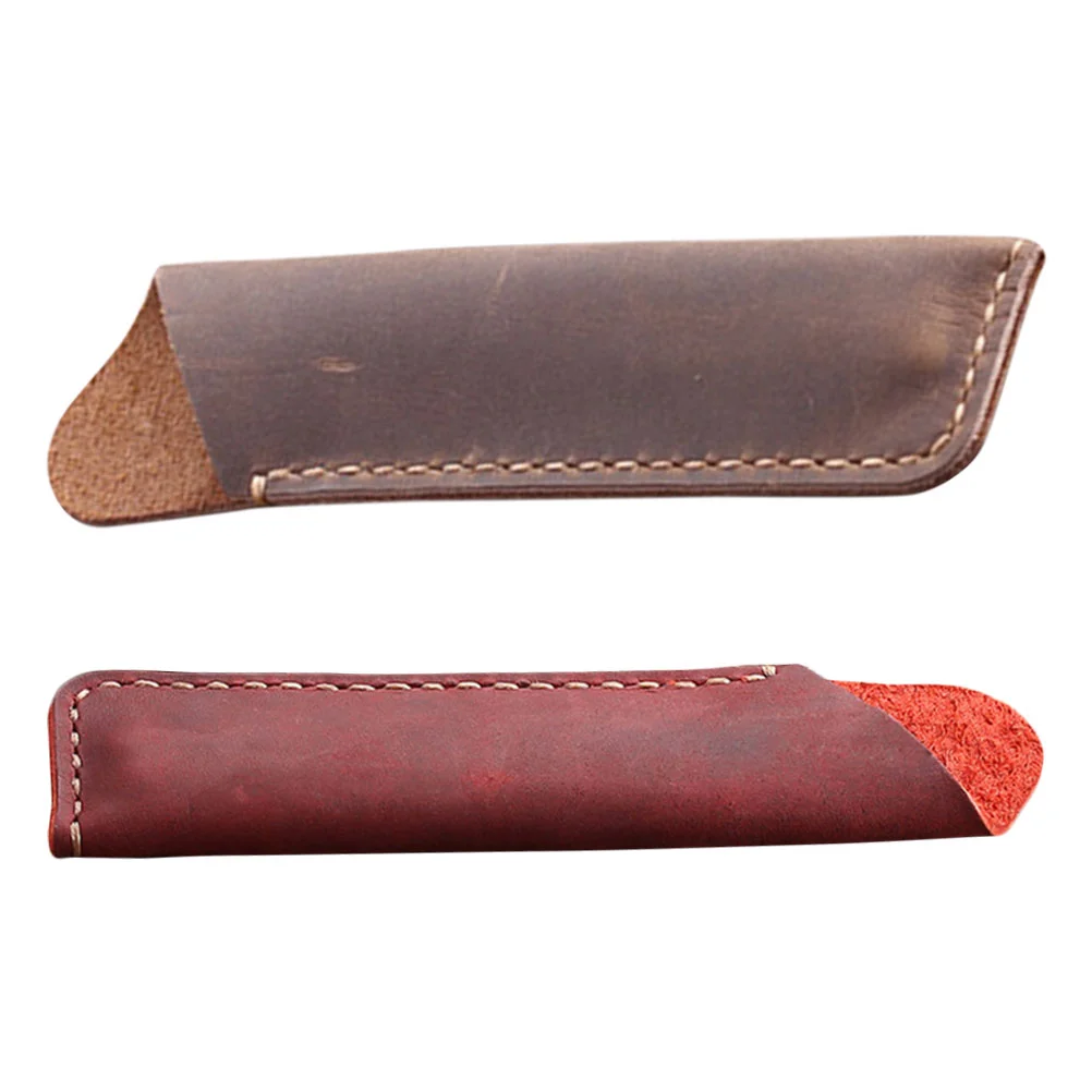 

2 PCS Double Pen Sleeve Pen Pen Holder Vintage Case Hand-made Cases Cowhide Holders Ballpoint Decorative Student