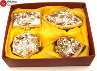 qingmos 4 pcs 1 5 4cm white china ceramics multi purpose box for jewelry displays with purple flower design jewelry box set