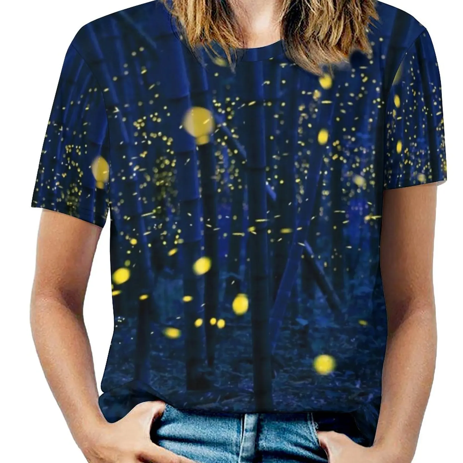 

Night Forest T-Shirt Fireflies Print Cute Oversize T-Shirts Short Sleeves Korean Fashion Tshirt Woman Sexy Pattern Tops
