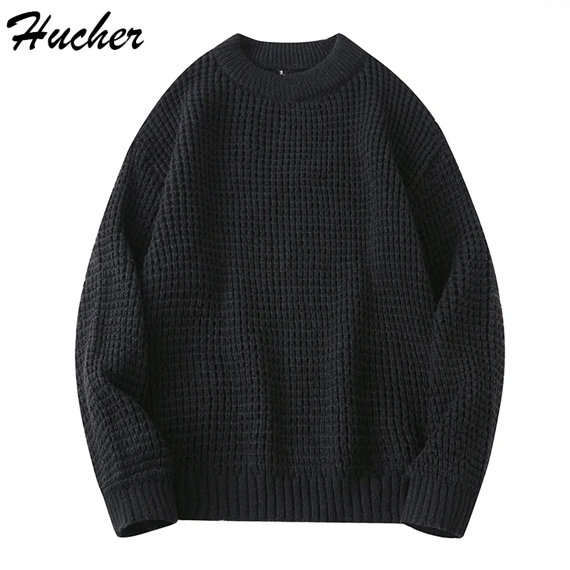 

Huncher Mens Knitted Vintage Sweater Men 2023 Winter Casual Oversized Jumper Male Korean Fashion Turtleneck Sweaters For Men