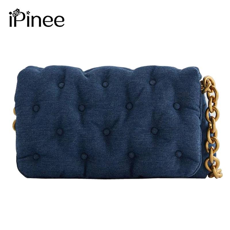 ZA's same style 2020 autumn and winter new women's bag blue oversized denim quilted shoulder bag fashion chain armpit bag