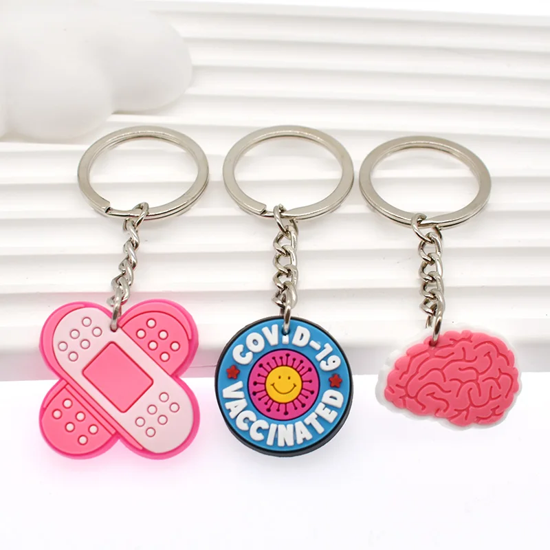 1PCS PVC Rubber Hot Keychain for Nurses New Design Medicine Care Style Heart & Brain Car Key Pendant Cute Bag Ornament Gift 1